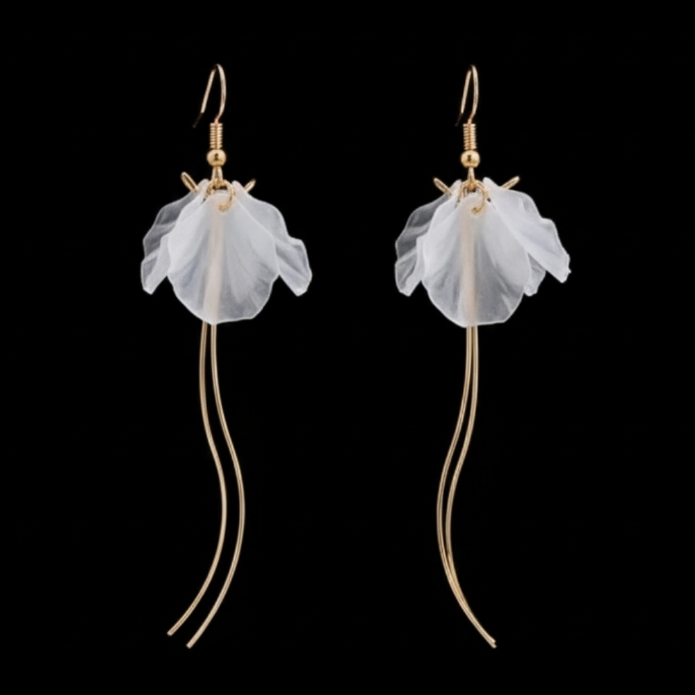 Elegant Gold and White Floral Earrings
